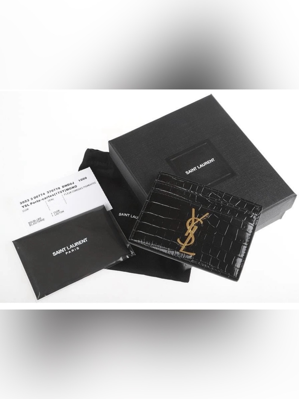 NEW YSL SAINT LAURENT CROCODILE EMBOSSED SHINY LEATHER CASANDRE CREDIT CARD CASE